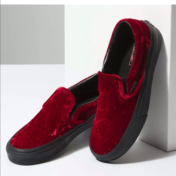 Just In NWT Vans Red Oxblood Crush Velvet Slip on - Picture 6 of 8